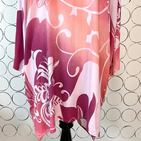 Natori Womens Floral Kimono Dress M Pink Wide Sleeve Pockets Artsy Resort - Picture 10 of 15